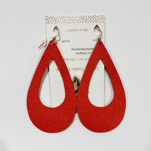 Leather Feather Earrings Burnt Orange Color